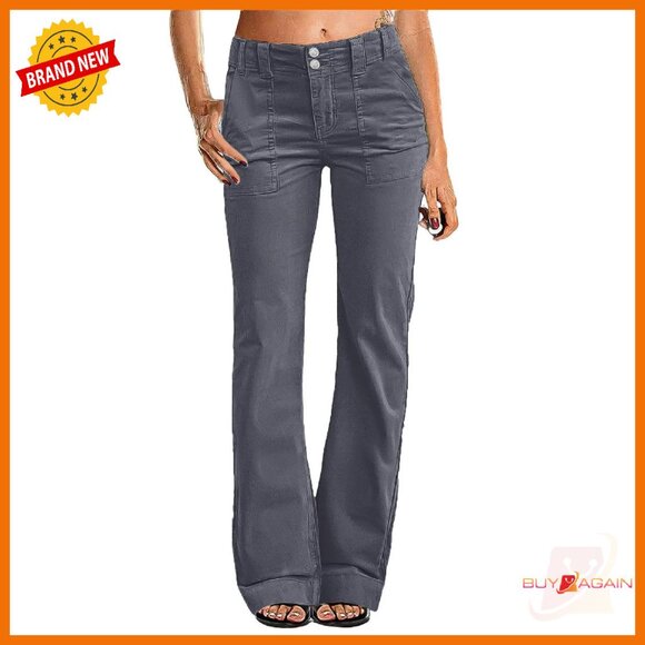 Pants - Mid Rise Wide Leg Corduroy Pants Stretch Work Casual Flare